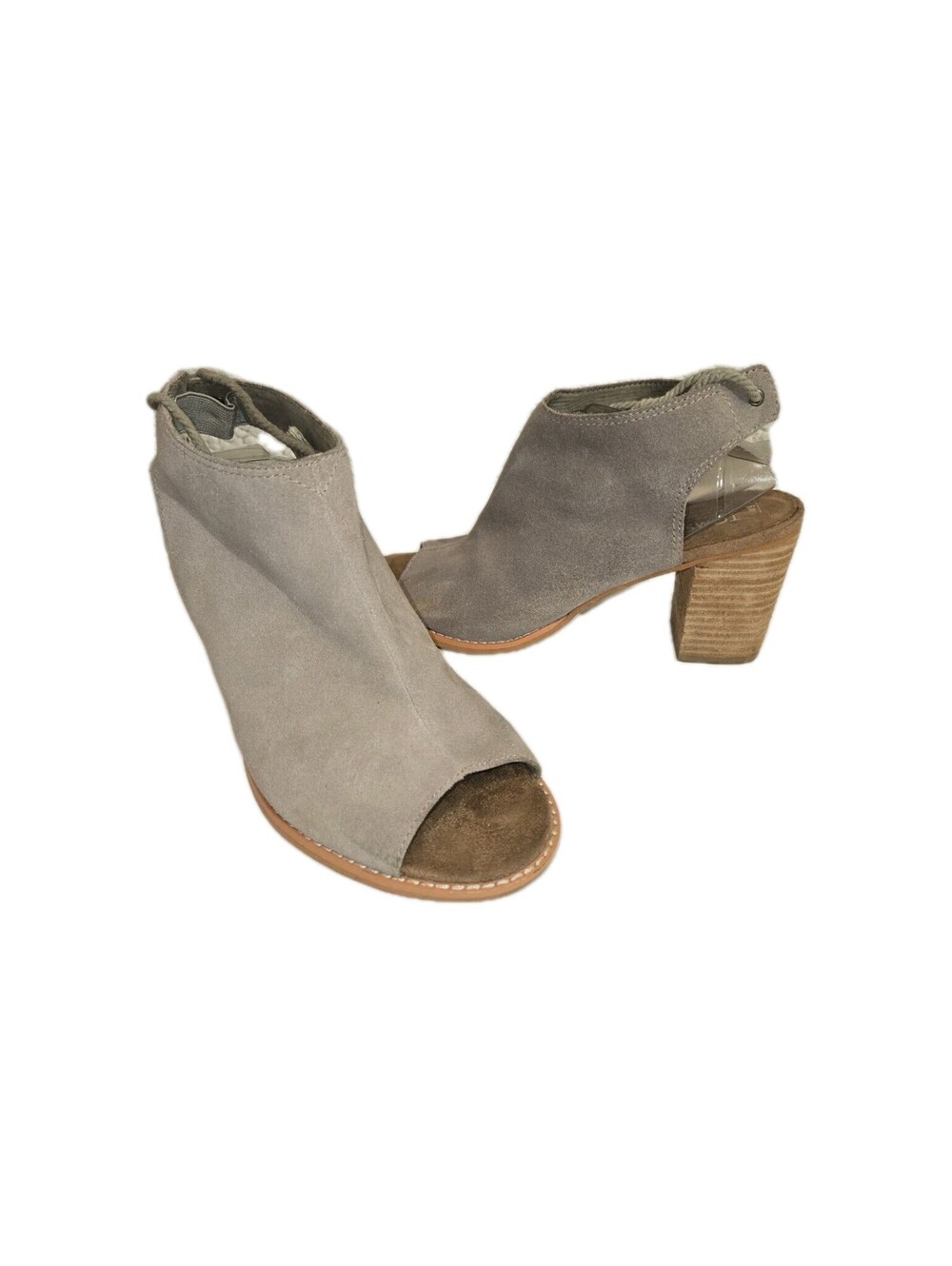 Toms Womens Size 9W Elba Desert Taupe Peep To Mule Ankle Boots With 3 Inch Heel